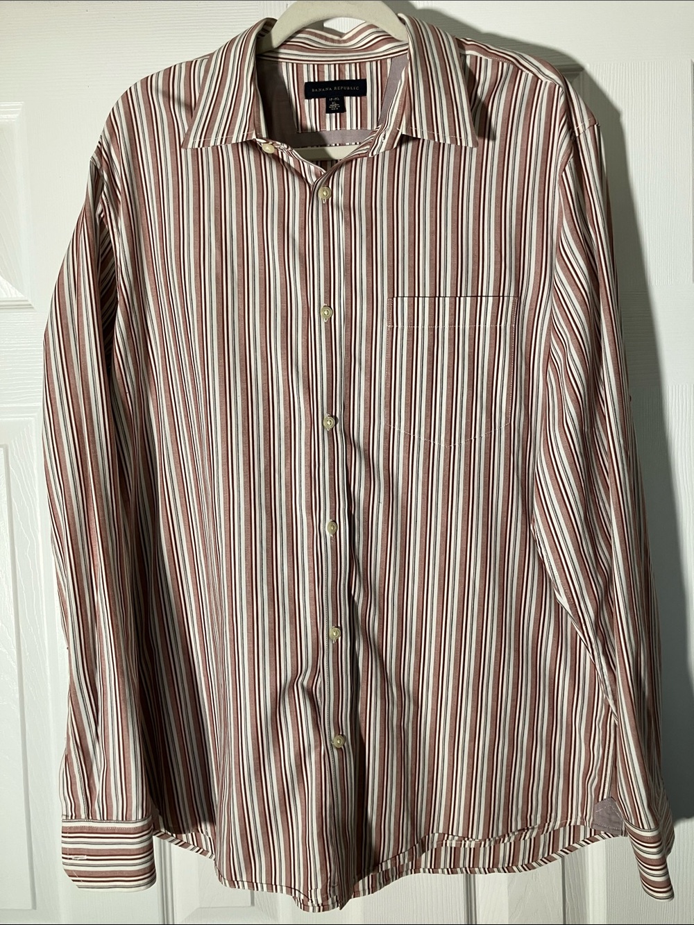 Banana Republic Men's Long-Sleeve Striped Dress Shirt - Brown & White